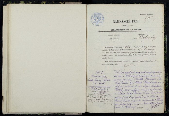 Colméry : actes d'état civil.