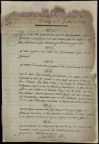 Paroisses d'Aunay et Saint-Franchy-lès-Aunay : cahier de doléances.