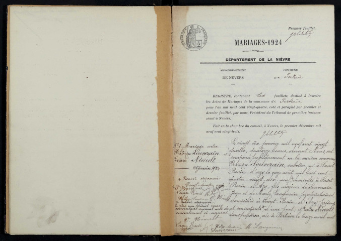 Fertrève : actes d'état civil.