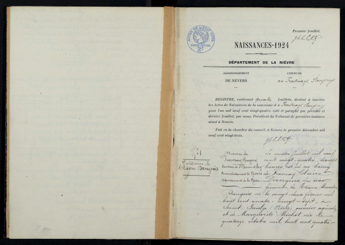 Frasnay-Reugny : actes d'état civil.