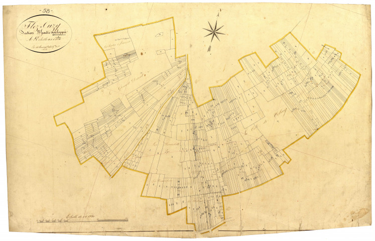 Flez-Cuzy, cadastre ancien : plan parcellaire de la section B dite de Cuzy, feuille 1, développement