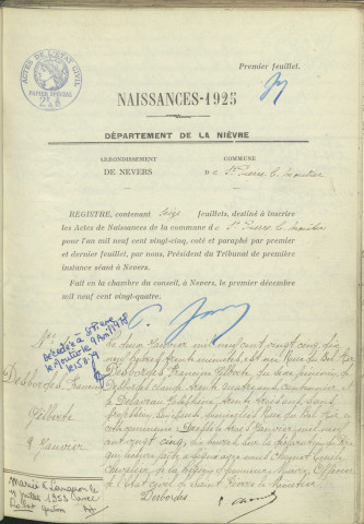 Saint-Pierre-le-Moûtier : actes d'état civil (naissances).