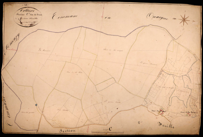 Villiers-sur-Yonne, cadastre ancien : plan parcellaire de la section C dite de Creux, feuille 1