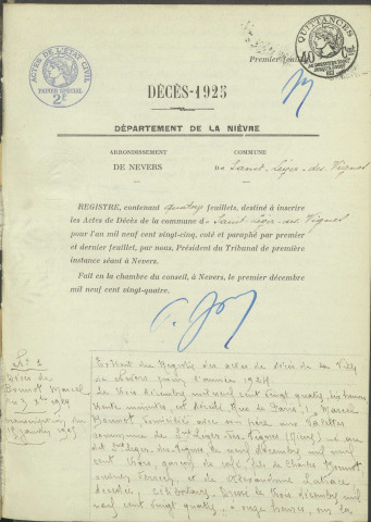 Saint-Léger-des-Vignes : actes d'état civil (décès).