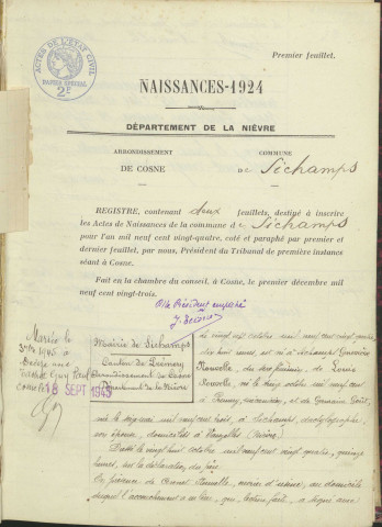 Sichamps : actes d'état civil.