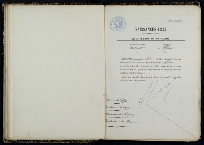 Mhère : actes d'état civil.