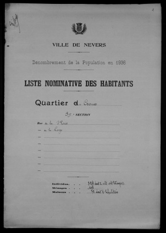 Nevers, Quartier du Croux, 39e section : recensement de 1936
