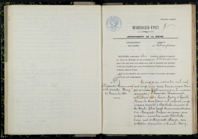 Champvoux : actes d'état civil.