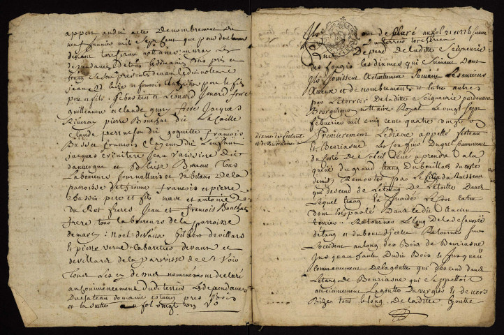 Fief des Fougis à Thionne (Allier) : extrait du terrier de 1697.