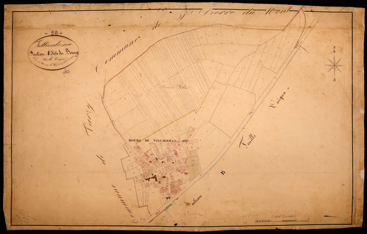 Villiers-le-Sec, cadastre ancien : plan parcellaire de la section A dite du Bourg