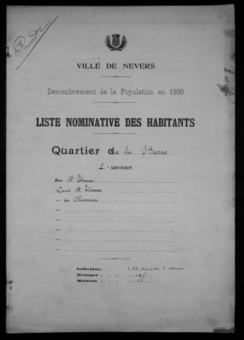 Nevers, Quartier de la Barre, 2e section : recensement de 1936