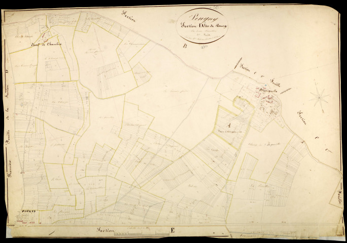 Pougny, cadastre ancien : plan parcellaire de la section D dite du Bourg, feuille 2