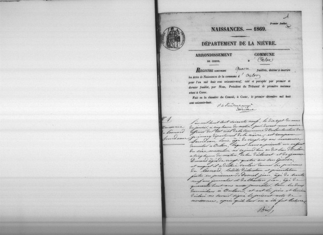 Oulon : actes d'état civil.