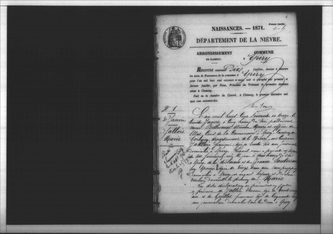 Epiry : actes d'état civil.