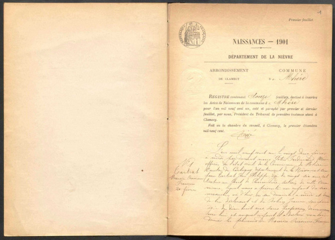 Mhère : actes d'état civil.