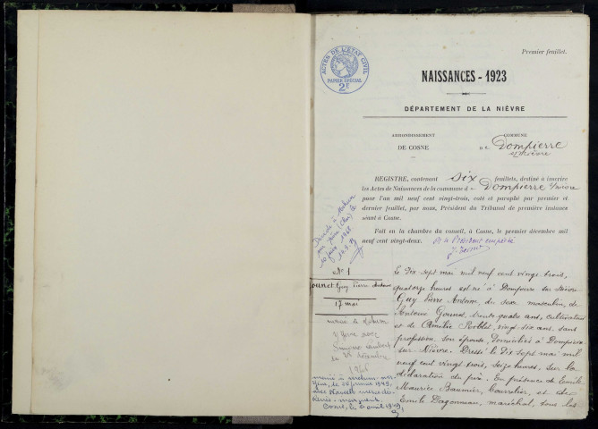 Dompierre-sur-Nièvre : actes d'état civil.