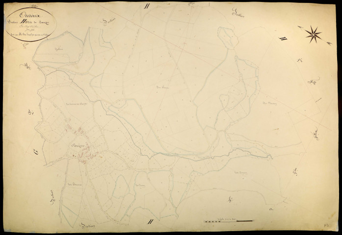 Ouroux-en-Morvan, cadastre ancien : plan parcellaire de la section H dite de Coeuzon, feuille 3
