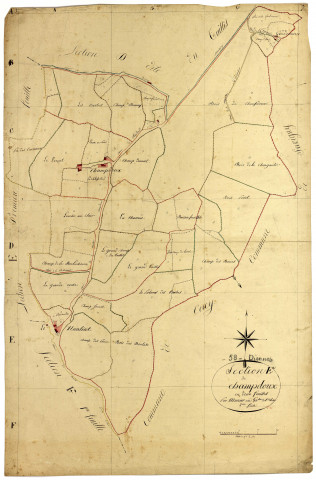 Diennes-Aubigny, cadastre ancien : plan parcellaire de la section E dite de Champdoux, feuille 2