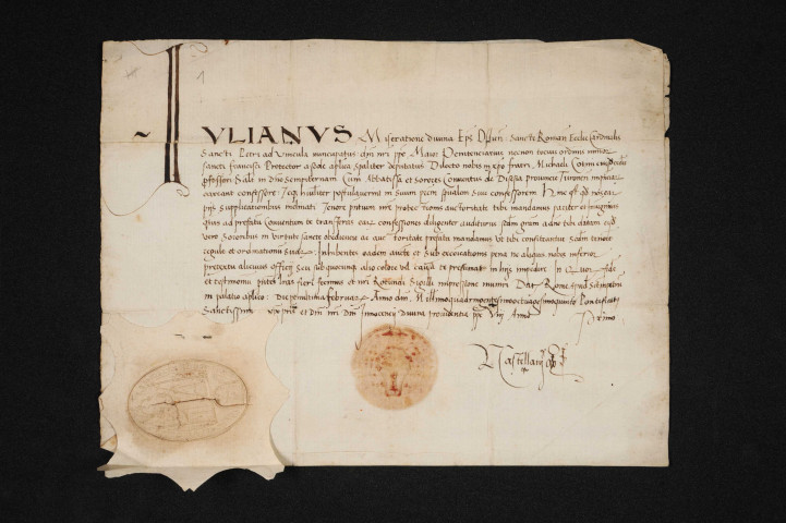 Vêtures et investitures. - Confesseur en l'abbaye et couvent de Decize, nomination du père Cotignon : lettres d'obédience données à Rome (pénultième février 1485).