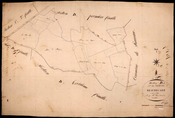 Varennes-lès-Narcy, cadastre ancien : plan parcellaire de la section D dite de Beauregard, feuille 2