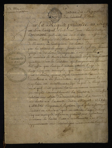 Charges et offices. - Maître particulier des eaux et forêts de Nevers, nomination et réception de Jean Charles Desnoyers : dossier constitué.