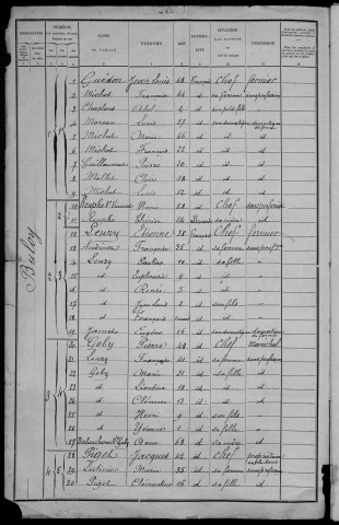 Bulcy : recensement de 1901