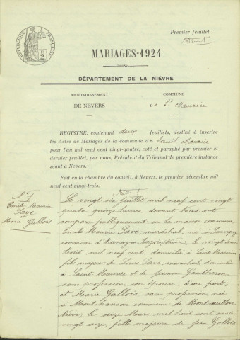 Saint-Maurice : actes d'état civil.