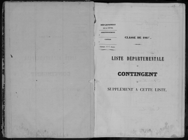 Liste départementale du contingent, classe 1865 : répertoire