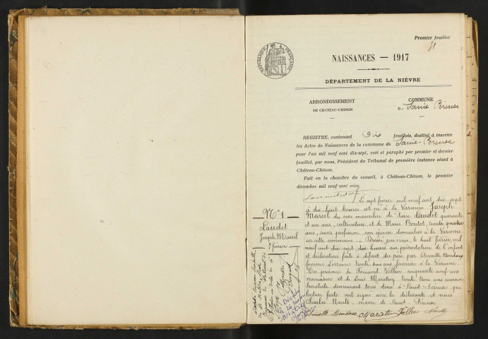 Saint-Péreuse : actes d'état civil.