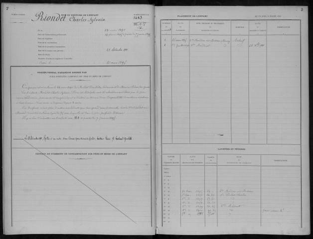 Enfants abandonnés, admission de 1895 à 1897 : registre matricule des n° 1482 à 1738.