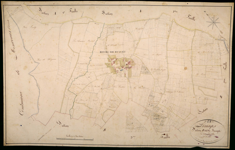 Ruages, cadastre ancien : plan parcellaire de la section B dite de Ruages, feuille 1