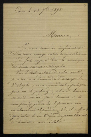 ROBINEAU (Édouard), organiste de Saint-Jacques à Cosne (1847-1903) : 4 lettres.