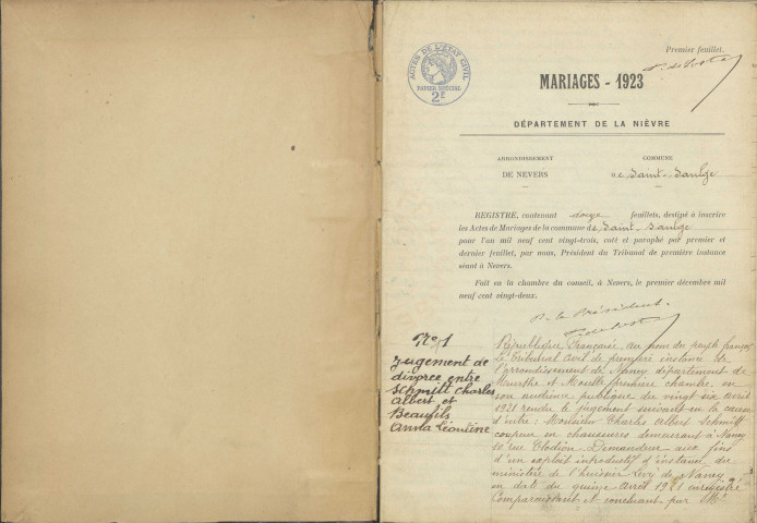 Saint-Saulge : actes d'état civil (mariages).