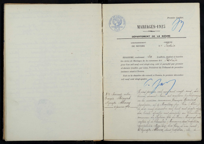 Fertrève : actes d'état civil.