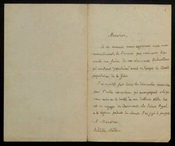 RANGABE, poète grec, à Athènes : 1 lettre, manuscrit.