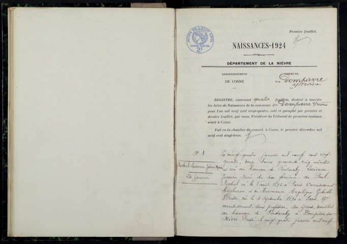 Dompierre-sur-Nièvre : actes d'état civil.