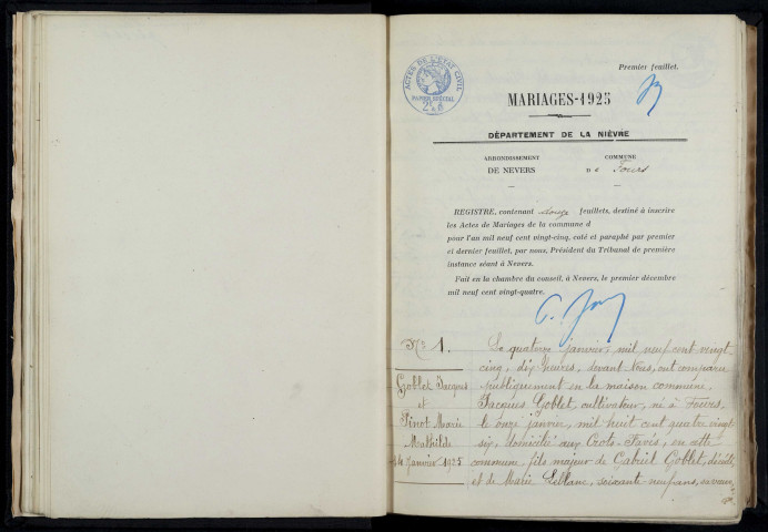 Fours : actes d'état civil.