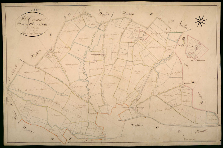 Saint-Amand-en-Puisaye, cadastre ancien : plan parcellaire de la section D dite de la Ville, feuille 1