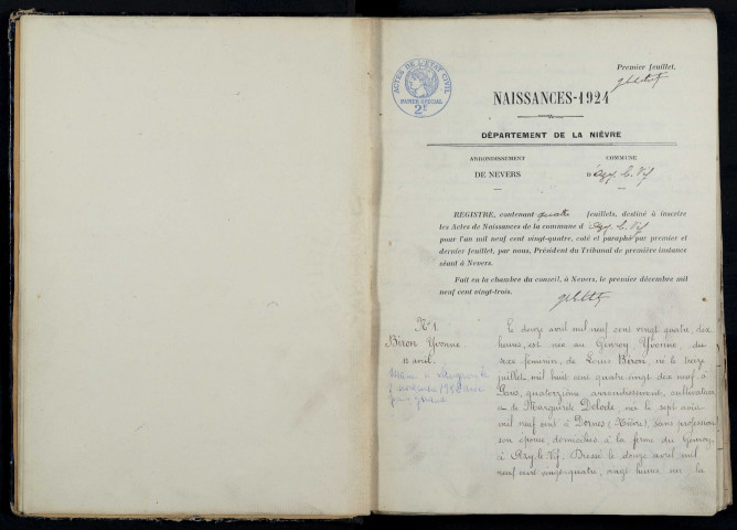 Azy-le-Vif : actes d'état civil.