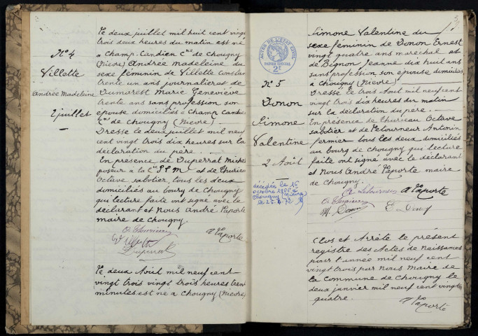 Chougny : actes d'état civil.
