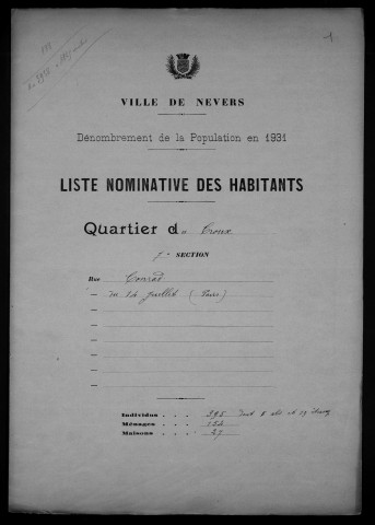 Nevers, Quartier du Croux, 7e section : recensement de 1931