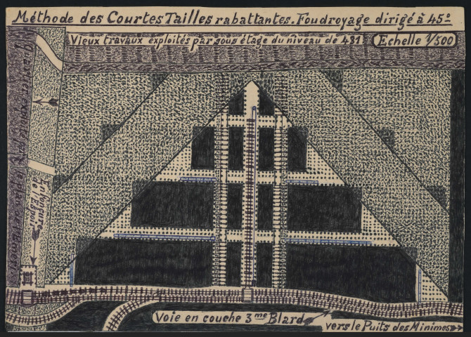 Méthode courte taille rabattante. Foudroyage, voie en couche 3e blard étage 431, puits des Minimes.