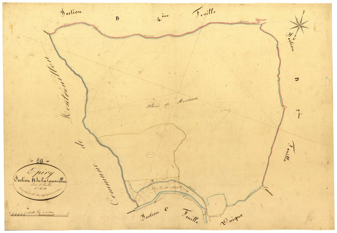 Epiry, cadastre ancien : plan parcellaire de la section B dite de la Grenouillère, feuille 3