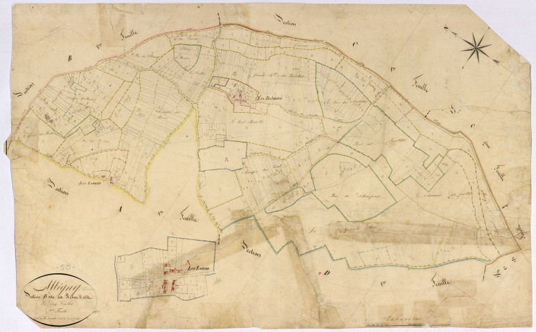 Alligny-Cosne, cadastre ancien : plan parcellaire de la section B dite des Reboullots, feuille 2