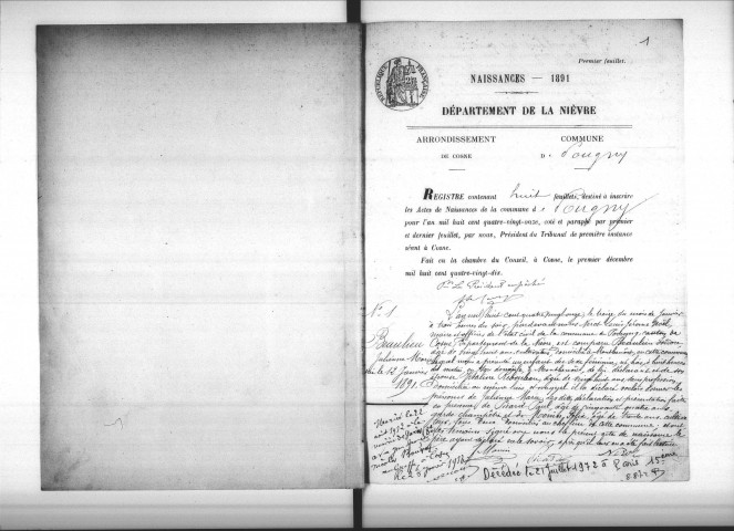 Pougny : actes d'état civil.
