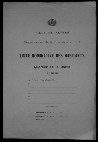 Nevers, Quartier de la Barre, 3e section : recensement de 1911