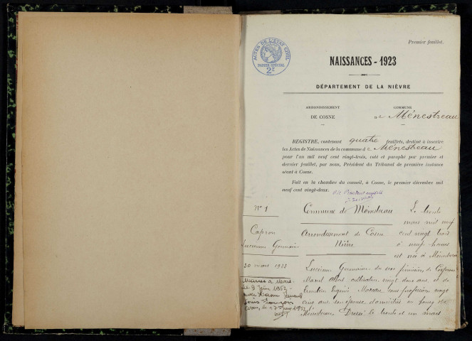 Menestreau : actes d'état civil.