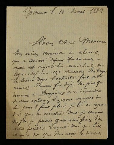 HISQUIN (Paul), fermier à Villaine, commune de Dompierre-sur-Nièvre, et Grenant, commune de Beaumont-la-Ferrière : 64 lettres.