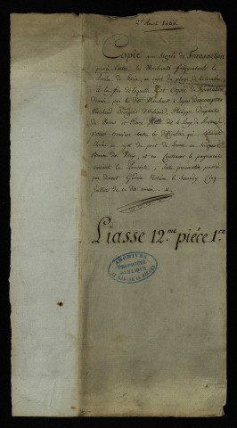 Port et péage de Lesme : dossier de procédure, dont un extrait du terrier établi par Jehannet et Picault contenant le déclaration du péage de Lesme (1525).