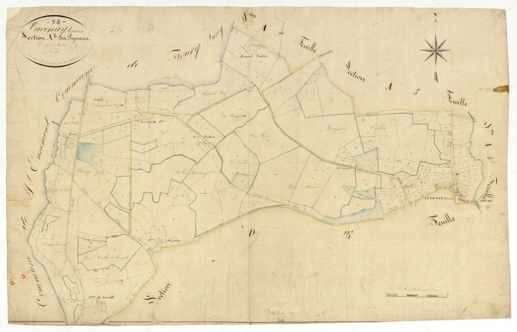 Lucenay-lès-Aix, cadastre ancien : plan parcellaire de la section A dite des Topeaux, feuille 1